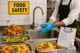 Caterer practicing food hygiene and safety in a commercial kitchen for Level 2 Food Hygiene and Safety for Catering course