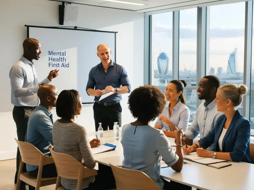 Group attending a Mental Health First Aid course in Dorset workplace setting