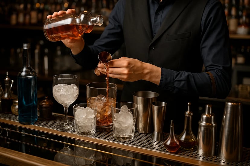 Bartender preparing drinks during Scottish Personal Licence Training (SCPLH) course