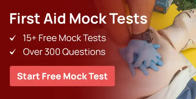 Mock test banner – 15+ free Emergency First Aid at Work practice tests for learners in Newport